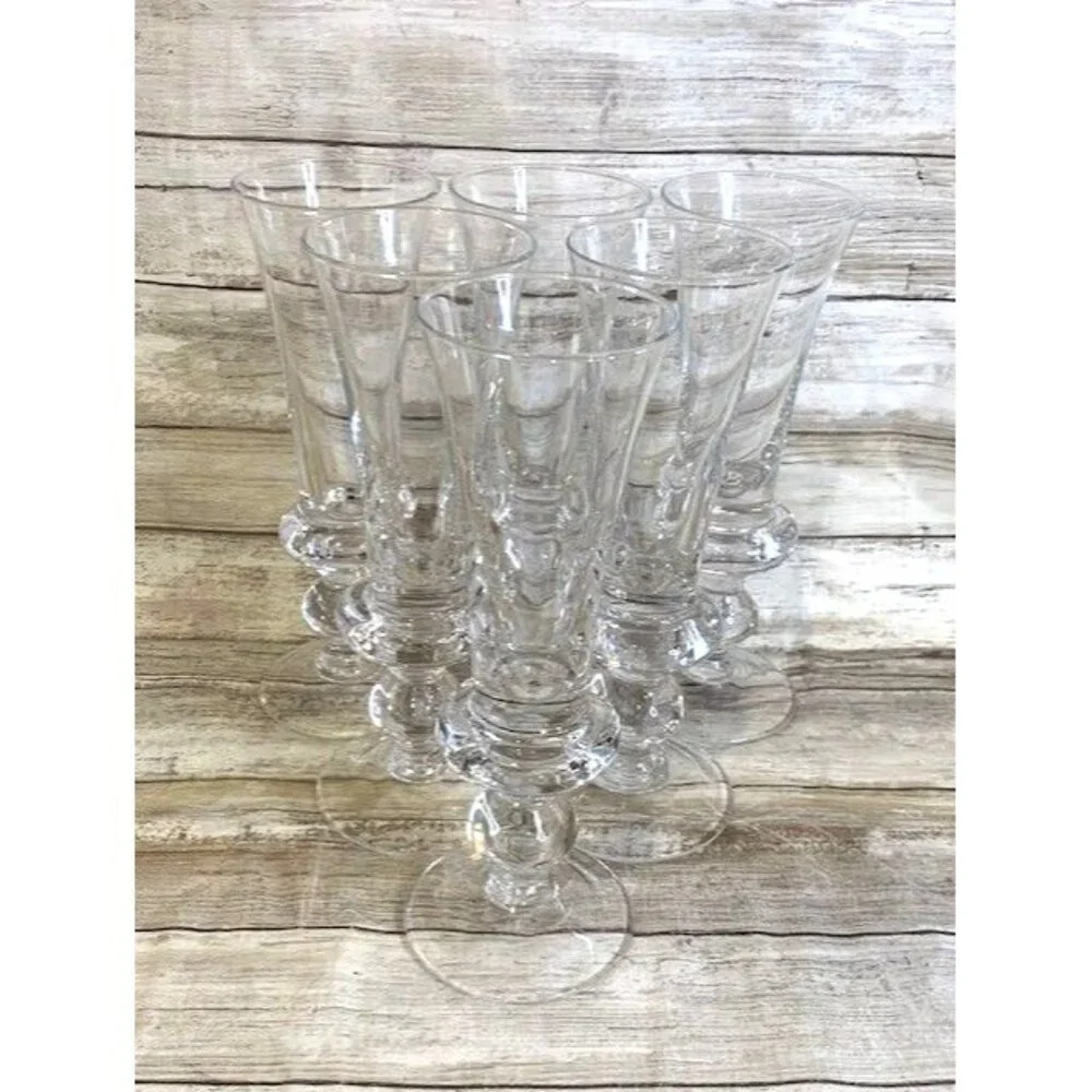 Set Of 6 Elegant Clear Glass Champagne‎ Flutes with Ornate Stem Design